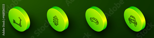Set Isometric line Scooter, Traffic light, Hatchback car and Police and flasher icon. Vector