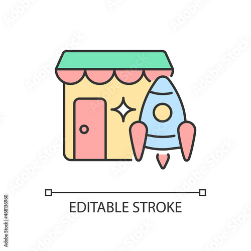 Small business fast launch RGB color icon. Startup strategy. Successful product opening. Small business. Company development. Isolated vector illustration. Simple filled line drawing. Editable stroke