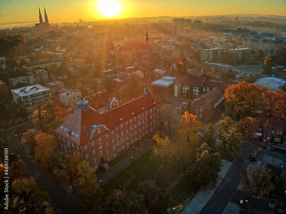 Rybnik, Poland - sunrise and panorama of the city center