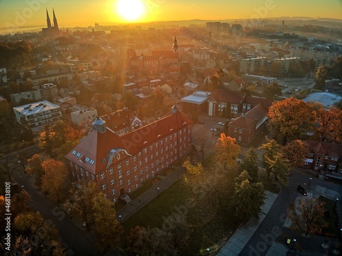 Obraz na płótnie Rybnik, Poland - sunrise and panorama of the city center w salonie