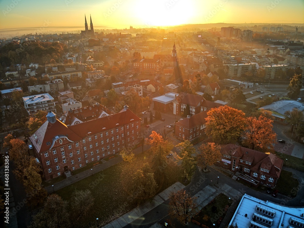 Obraz na płótnie Rybnik, Poland - sunrise and panorama of the city center w salonie