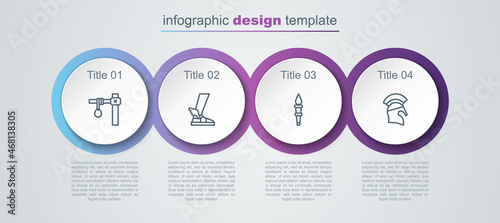 Set line Gallows, Hermes sandal, Torch flame and Greek helmet. Business infographic template. Vector