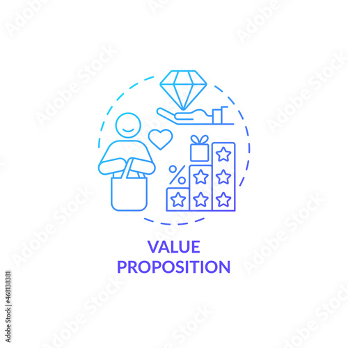 Value proposition blue gradient concept icon. Product quality promised by company to customer. Business model abstract idea thin line illustration. Vector isolated outline color drawing