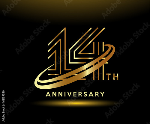 Golden 14  year anniversary celebration logo design inspiration
