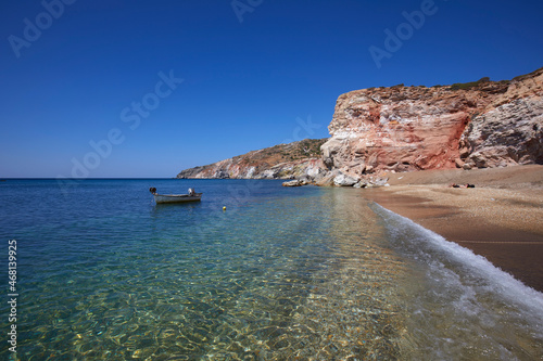 View of the golden Paliochori beach, Milos, Greece photo