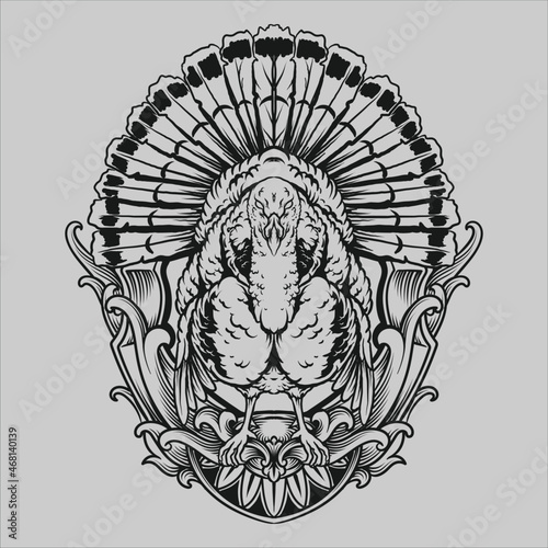 tattoo and t shirt design black and white hand drawn turkey engraving ornament