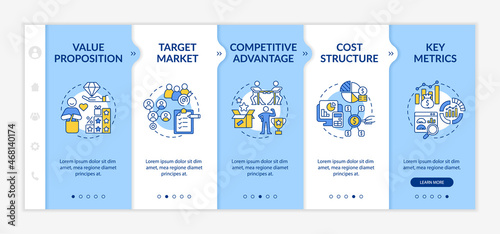 Business operations onboarding vector template. Company structure. Responsive mobile website with icons. Web page walkthrough 5 step screens. Enterprise color concept with linear illustrations