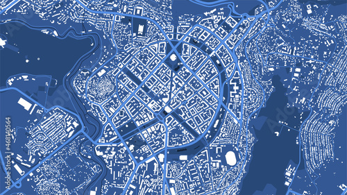 Detailed blue vector map poster of Yerevan city, linear print map. Skyline urban panorama.