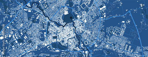 Detailed blue vector map poster of Vicenza city, linear print map. Skyline urban panorama.
