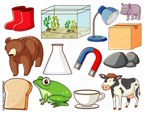 Set of various animals and objects
