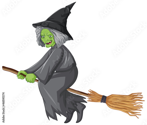 Old witch riding broomstick