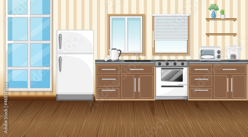 Kitchen interior design with furnitures and decorations