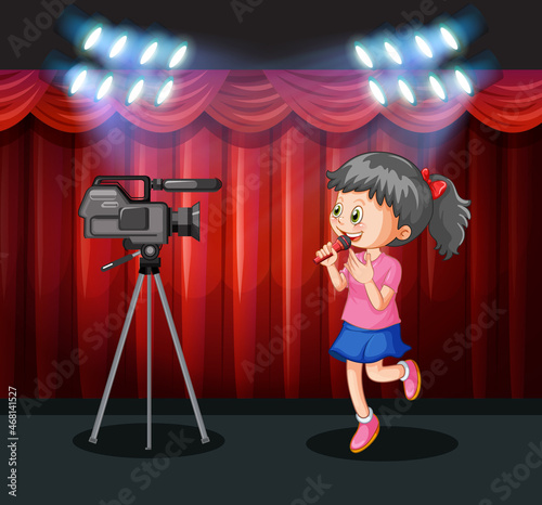 Little cute girl singing on stage