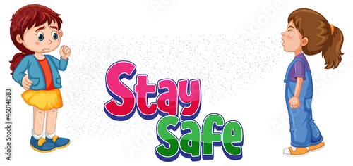 Stay Safe logo with two kids keep social distancing isolated