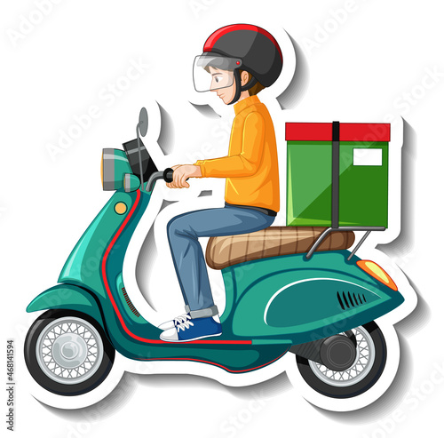 A sticker template with delivery man on motor scooter
