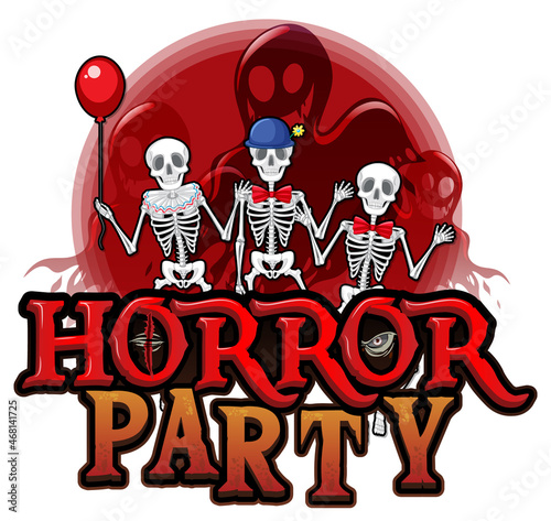Horror Party word banner with skeleton ghost