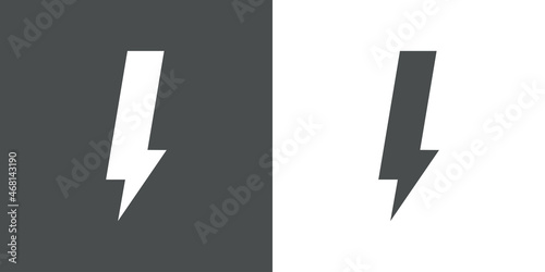 Símbolo energía eléctrica. Logotipo con letra inicial I con forma de relampago en fondo gris y fondo blanco