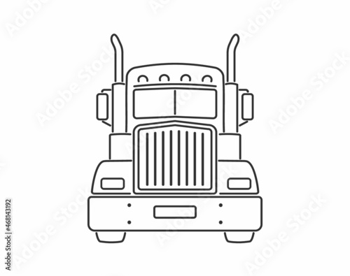 Semi Truck. Vector Lorry. Freight transportation. Flat vector illustration. American truck. Semi Truck. Dump truck trailer cab. Front view.