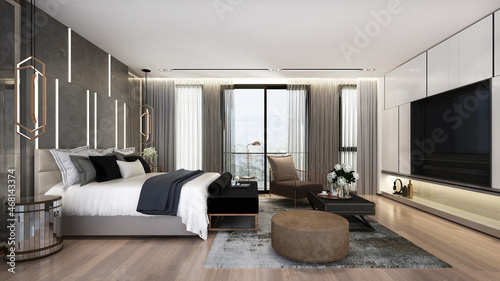The modern interior design and cozy bedroom and furniture decoration 