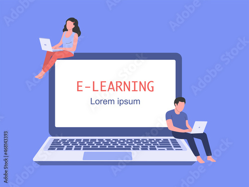 E-learning, online education at home concept. Vector illustration.