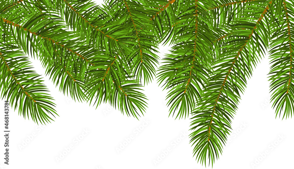 Vector image of the Christmas New year card with the fur tree fir tree green branches isolated on the white background , Vector image of the Christmas New year card with the fur tree fir tree green branches isolated on the white background ,