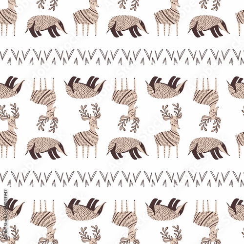 Vector pattern deer with badger. New year vector pattern