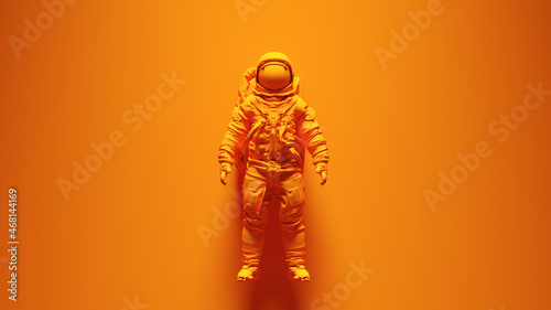 Orange Yellow Classic Spaceman Astronaut Cosmonaut with Bright Orange Yellow Background 3d illustration render