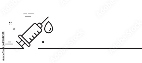 Medical syringe line icon. Medicine vaccine sign. Pharmacy medication symbol. Minimal line illustration background. Medical syringe line icon pattern banner. White web template concept. Vector