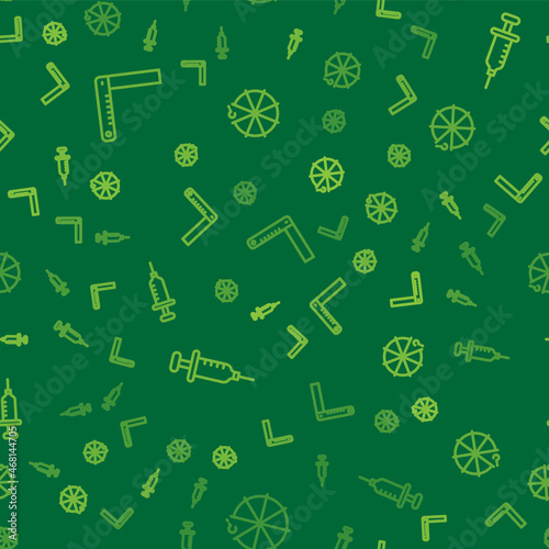 Set line Corner ruler, Syringe and Circle of pieces on seamless pattern. Vector