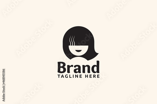 a ramen girl logo with a combination of a girl's face, ramen noodles and a bowl as the icon