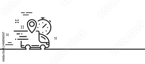 Express delivery line icon. Courier truck location sign. Order delivery symbol. Minimal line illustration background. Express delivery line icon pattern banner. White web template concept. Vector