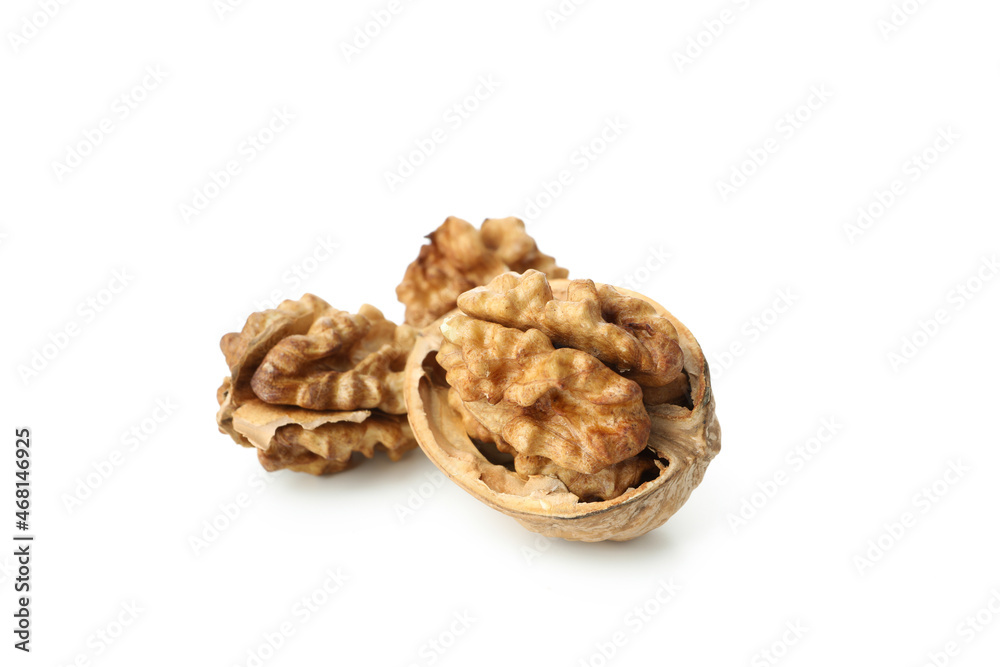Walnuts isolated on white background, close up Walnuts isolated on white background, close up
