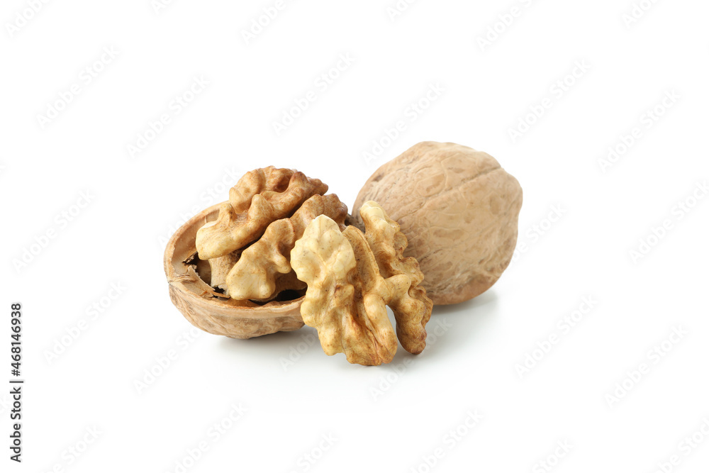 Walnuts isolated on white background, close up Walnuts isolated on white background, close up