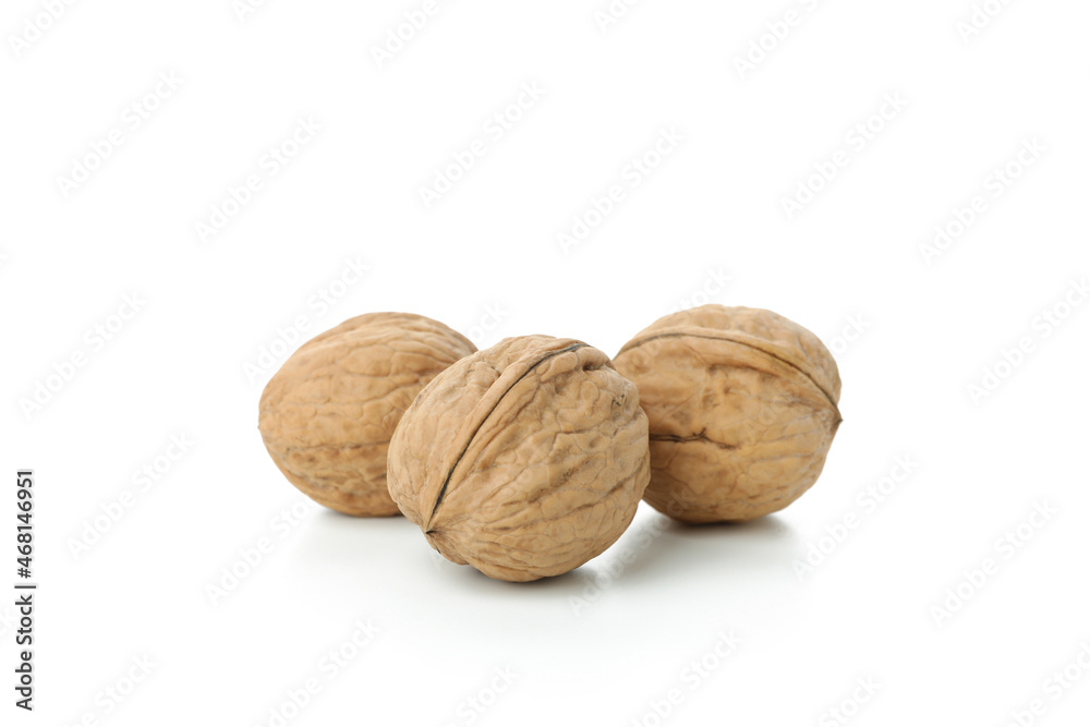 Walnuts isolated on white background, close up Walnuts isolated on white background, close up
