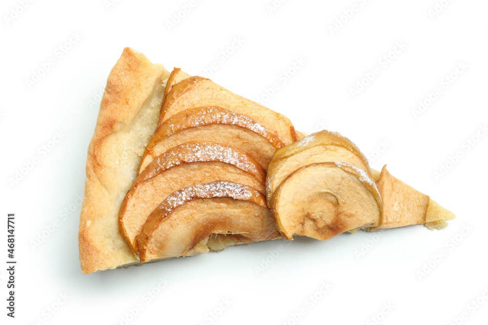 Piece of apple pie isolated on white background