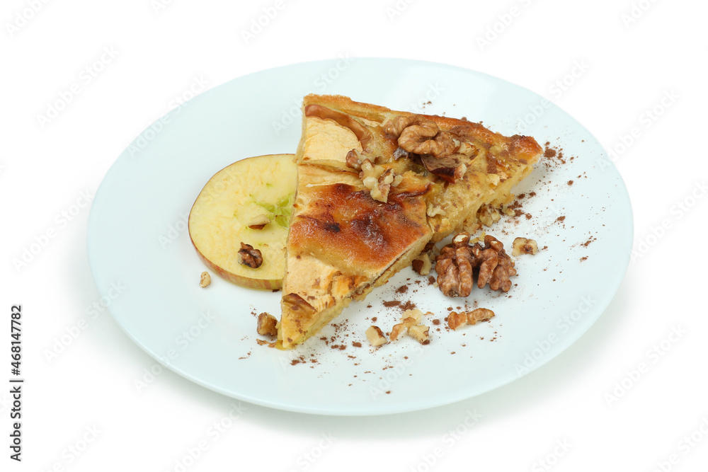 Concept of tasty food with apple pie isolated on white background Concept of tasty food with apple pie isolated on white background
