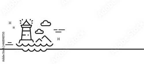 Lighthouse line icon. Beacon tower sign. Searchlight building symbol. Minimal line illustration background. Lighthouse line icon pattern banner. White web template concept. Vector