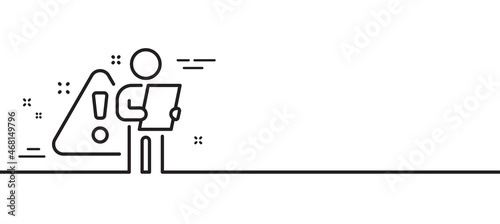 Search employee line icon. Interview warning sign. Caution alert symbol. Minimal line illustration background. Search employee line icon pattern banner. White web template concept. Vector