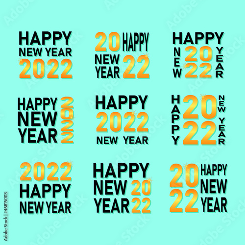 a collection of texts happy new year 2022, gold and shiny colors in the 2022 section