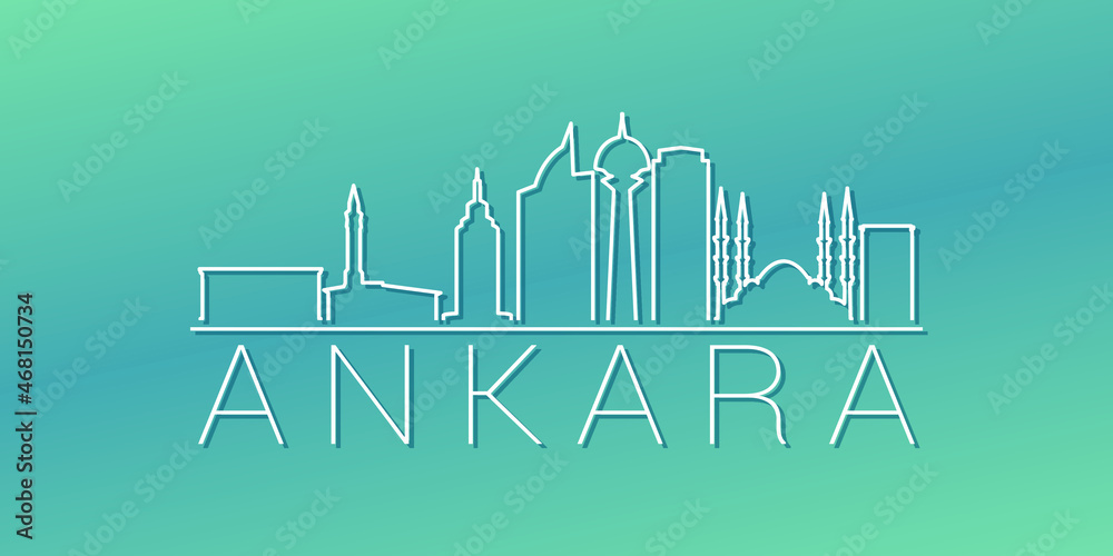 Ankara, Turkey Skyline Linear Design. Flat City Illustration Minimal Clip Art. Background Gradient Travel Vector Icon.