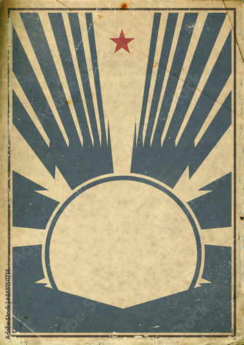 Retro Revolution Propaganda Poster. Stilisierte Sonnestrahlen auf grunge Papier Hintergrund