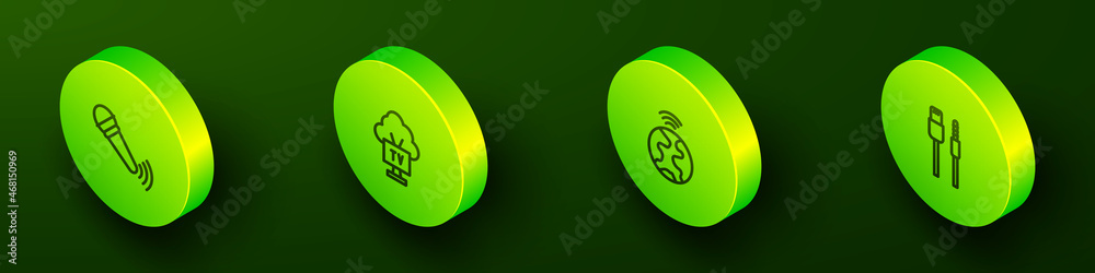 Set Isometric line Wireless microphone, Smart Tv, Global technology and USB cable cord icon. Vector Set Isometric line Wireless microphone, Smart Tv, Global technology and USB cable cord icon. Vector