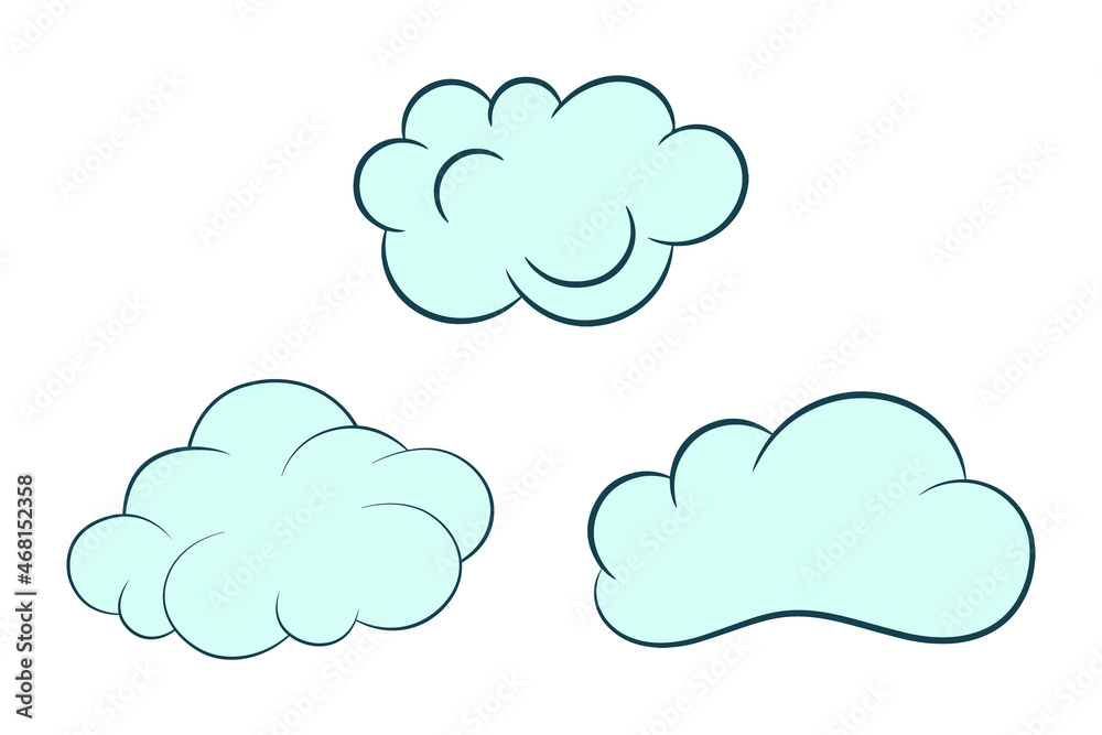 Clouds located in isolation on a white background. Simple cute cartoon design. Collection of icons or logos. Vector illustration in a flat style.
