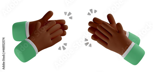 3d icon clapping hands gesture. Vector cartoon applause clip art. Realistic illustration of African American arms for social media