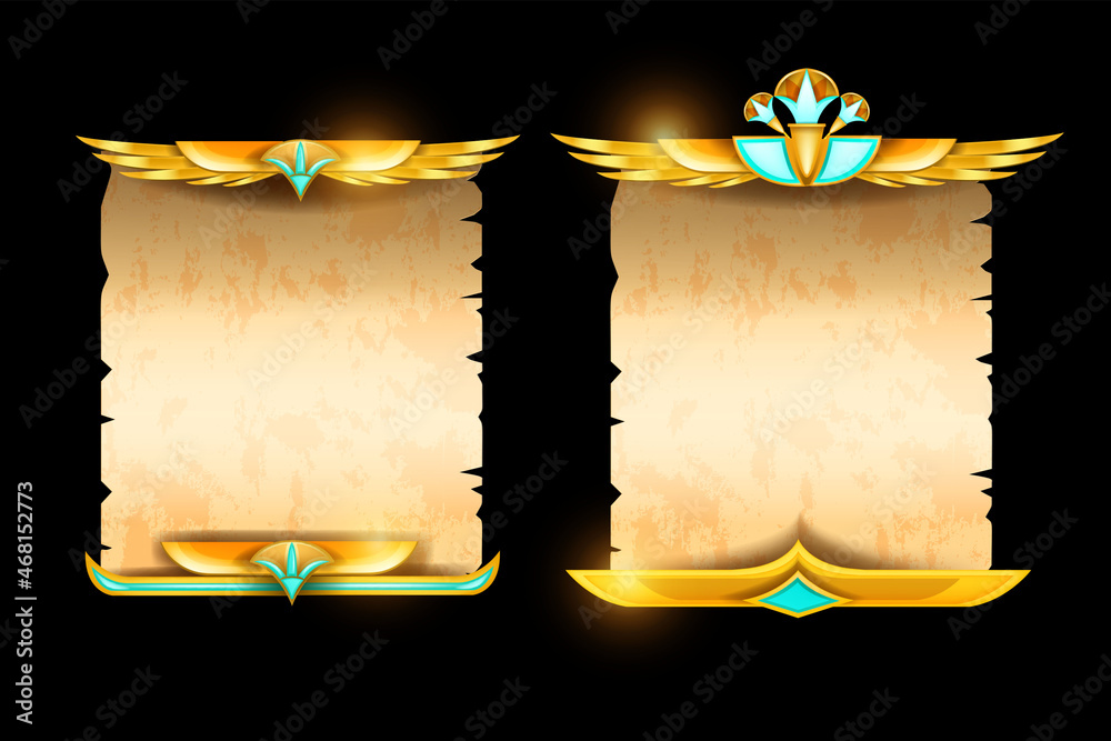 Egypt papyrus scroll frame, vector ancient parchment paper, gold ...