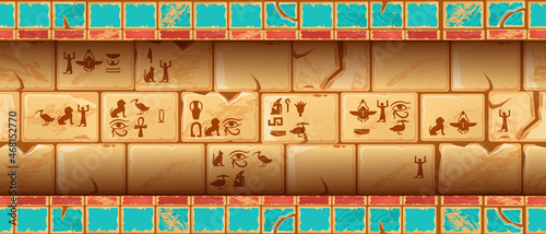 Seamless stone Egypt wall, vector rock brick tile temple background, ancient religion hieroglyphs. Old cracked boulder texture, game block surface, architecture vintage border. Stone tomb wall frame