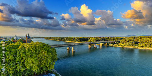 Bild auf Leinwand Rhine river Nibelung bridge to Worms aerial