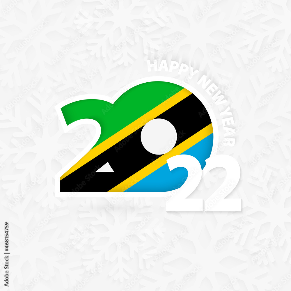 Happy New Year 2022 for Tanzania on snowflake background.