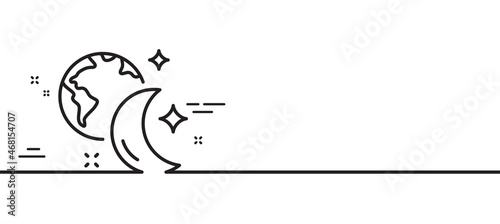 Sleep line icon. Night internet sign. Planet with moon symbol. Minimal line illustration background. Sleep line icon pattern banner. White web template concept. Vector