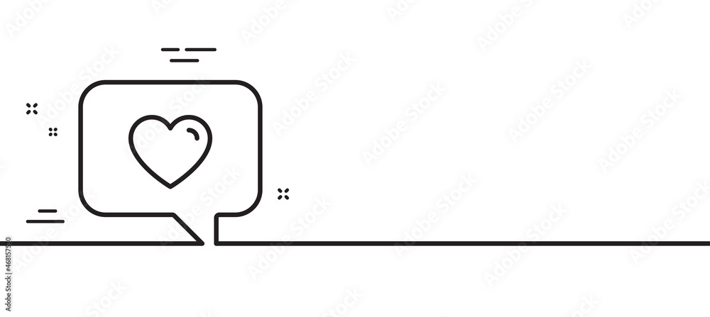 Heart in Speech bubble line icon. Love chat symbol. Valentines day communication sign. Minimal line illustration background. Love message line icon pattern banner. White web template concept. Vector Heart in Speech bubble line icon. Love chat symbol. Valentines day communication sign. Minimal line illustration background. Love message line icon pattern banner. White web template concept. Vector
